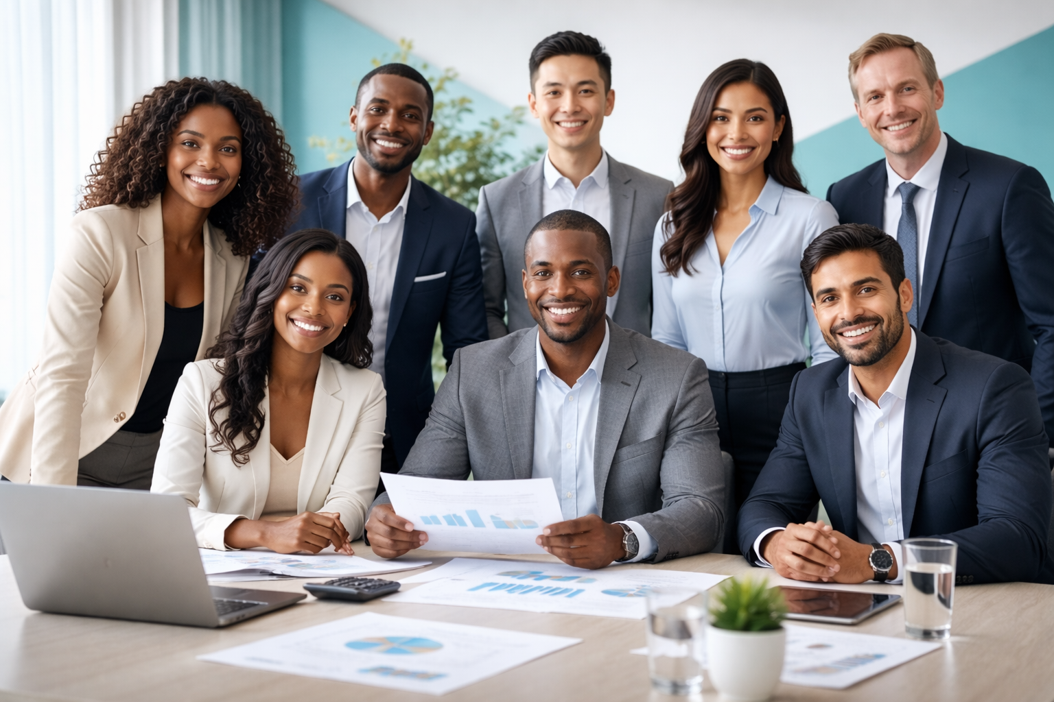 Diverse professionals in modern office setting
